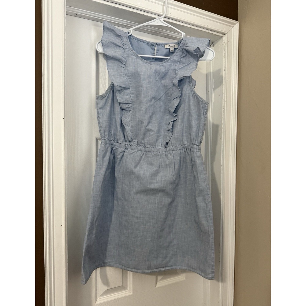 Madewell Blue Chambray Sleeveless Ruffle Button Front A-Line Short Dress Size 6